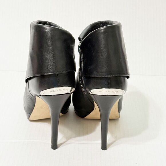 Michael Kors Black Leather Foldover Kendra Open Peep Toe Stiletto Booties 7M - Picture 4 of 12
